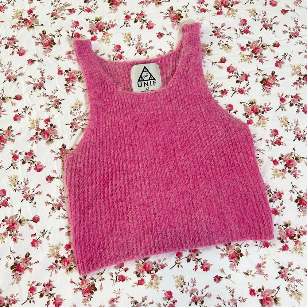 UNIF fuzzy pink angora blend cropped tank top XS
